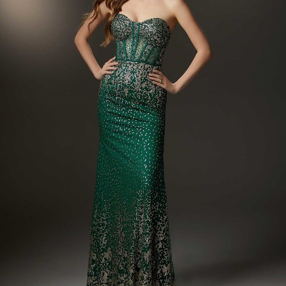 Size 8 sangria/gold & Size 6 emerald/gold Morilee prom dress - Picture 3 of 4
